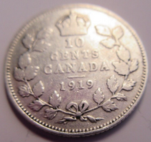 Load image into Gallery viewer, KING GEORGE V 1919 &amp; KING EDWARD VII 1907 CANADA 10 CENTS .925 SILVER 2 COINS
