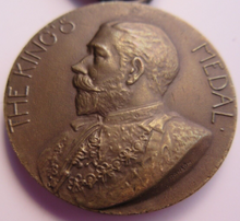 Load image into Gallery viewer, 1912-1913 THE KINGS MEDAL FOR LCC ATTENDANCE GOOD CONDUCT &amp; INDUSTRY WITH RIBBON
