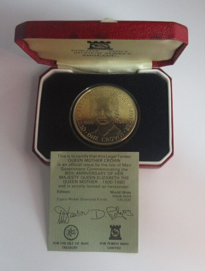 1980 Queen Elizabeth The Queen Mother Isle of Man Proof-Like Crown Coin Box/COA