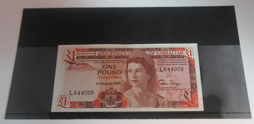 1988 £1 Gibraltar Banknote Uncirculated Number 009 - 4th August in Display Card