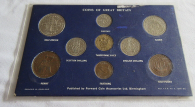 KING GEORGE VI 1949 9 COIN SET VF-AUNC CARDED IN CLEAR SLEEVE