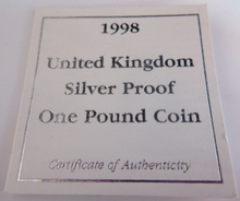 Load image into Gallery viewer, UK 1998 ROYAL MINT £1 SILVER PROOF COAT OF ARMS WITH BOX &amp; COA
