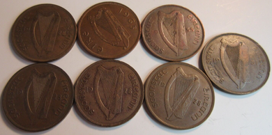 IRELAND EIRE ONE PENNY 1d 7 COIN COLLECTION IN POUCH