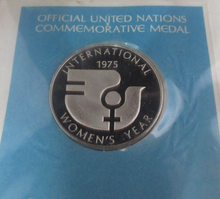 Load image into Gallery viewer, 1975 International Women&#39;s Year First Edition United Nations Silver Proof Medal
