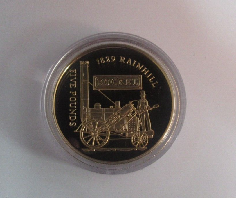 1829 Rocket Rainhill Golden Steam Age Silver Proof Gold Plated 2006 ALD £5 Coin