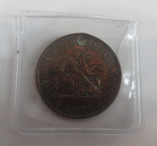 Load image into Gallery viewer, Bank of Upper Canada 1852 Token Half Penny VF+ In Flip With Necklace Hole
