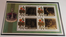 Load image into Gallery viewer, HMQE THE QUEEN MOTHER 85th &amp; 90th BIRTHDAY GHANA/COOK ISLANDS STAMPS ALBUM SHEET
