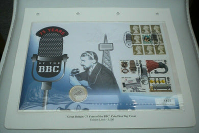 75 YEARS OF THE BBC ROYAL MINT BUNC £2 TWO POUND COIN COVER PNC, STAMPS, INFO