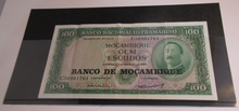 Load image into Gallery viewer, BANK OF MOZAMBIQUE 100 ESCUDOS BANKNOTE WITH NOTE HOLDER
