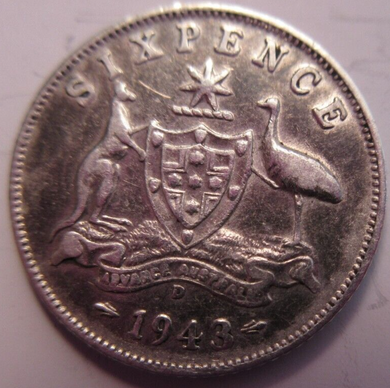 KING GEORGE VI 6d SIXPENCE COIN .925 SILVER 1943D AUSTRALIA AUNC IN CLEAR FLIP