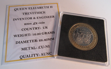 Load image into Gallery viewer, 2004 TREVITHICK INVENTOR &amp; ENGINEER £2 COIN AUNC PRESENTED IN QUAD CAPSULE &amp; COA
