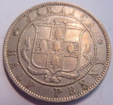 Load image into Gallery viewer, QUEEN VICTORIA HALF PENNY COIN JAMAICA 1890 VF-EF IN CLEAR FLIP
