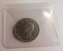 Load image into Gallery viewer, 1945 KING GEORGE VI BARE HEAD .500 SILVER EF ONE SHILLING COIN &amp; CLEAR FLIP
