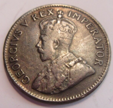KING GEORGE V 3d 1933 .500 SILVER THREE PENCE COIN VF-EF SOUTH AFRICA IN FLIP