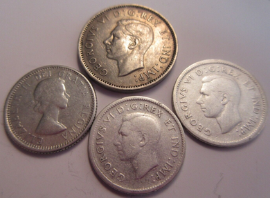 KING GEORGE VI & QUEEN ELIZABETH II CANADA 5 & 10 CENT 4 COIN SET IN CLEAR FLIP