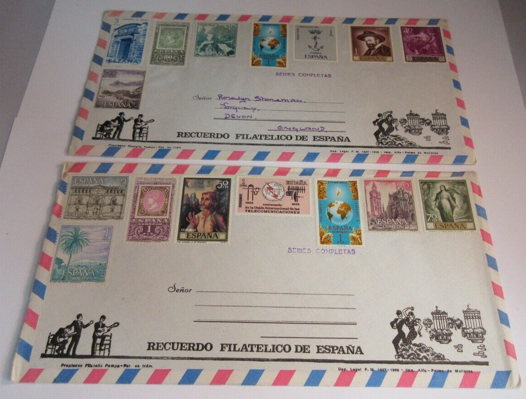 SPAIN AIR MAIL LETTERS WITH MOUNTED MINT STAMPS 1969 - PLEASE SEE PHOTOGRAPHS