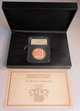 Load image into Gallery viewer, 1938 SPANISH REPUBLIC STAMP COIN SPANISH CIVIL WAR EMERGENCY MONEY BOX &amp; COA
