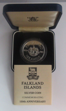 Load image into Gallery viewer, 1983 Falkland Islands 150th Anniversary Silver Proof 50p Crown Coin Box/COA
