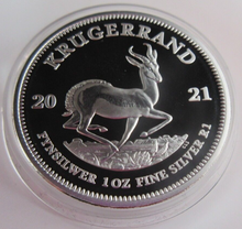 Load image into Gallery viewer, 2021 KRUGERRAND 1OZ FINE .999 SILVER PROOF SOUTH AFRICA MINT BOX &amp; COA
