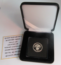 Load image into Gallery viewer, 1989 £1 QUEEN ELIZABETH II SCOTTISH THISTLE SILVER PROOF ONE POUND COIN BOX &amp;COA

