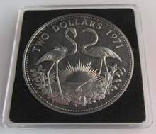 Load image into Gallery viewer, 1971 BAHAMAS QUEEN ELIZABETH II 2 DOLLAR .925 SILVER PROOF 40MM COIN FLAMINGOS
