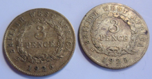 Load image into Gallery viewer, KING GEORGE V 3d WEST AFRICA TIN BRASS THREE PENCE COINS 1925 &amp; 1926 CLEAR FLIP
