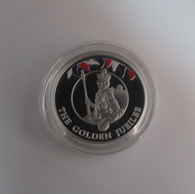 Load image into Gallery viewer, 2002 Golden Jubilee Silver Proof Piedfort 50p Crown Coin Falkland Island Box/COA
