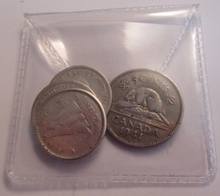 Load image into Gallery viewer, KING GEORGE VI &amp; QUEEN ELIZABETH II CANADA 5 &amp; 10 CENT 4 COIN SET IN CLEAR FLIP
