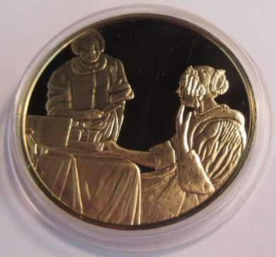 1975 THE GENIUS OF VERMEER HALLMARKED 24CT GOLD PLATED .925 SILVER 32G MEDAL