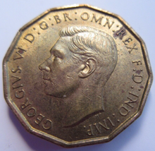Load image into Gallery viewer, KING GEORGE VI THREE PENCE SCARCE DATE 1948 BRASS AUNC COIN WITH CLEAR FLIP
