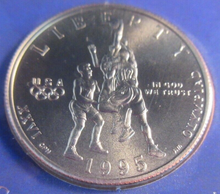 Load image into Gallery viewer, 1995 USA OLYMPIC COINS OF THE ATLANTA CENTENNIAL OLYMPIC GAMES &amp; PIN BADGE
