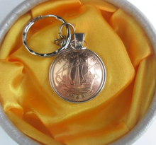 Load image into Gallery viewer, Half Penny Domed Keyrings Boxed UK Coin Crafts gifts for Birthdays &amp; Christmas
