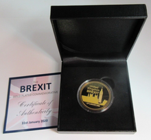 Load image into Gallery viewer, 2020 THE BREXIT GOLD PLATED PROOF MEDAL CAPSULE BOX &amp; COA
