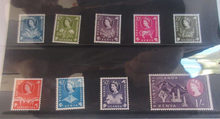 Load image into Gallery viewer, Kenya, Uganda, Tanganyika 5 Cents - $1 1954 Queen Elizabeth II 9 Stamp Set
