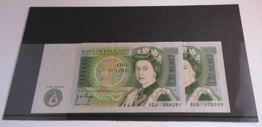 BANK OF ENGLAND ONE POUND £1 BANKNOTES AUNC JO PAGE X 2 IN NOTE HOLDER