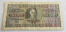 Load image into Gallery viewer, CEYLON BANKNOTE GOVERNMENT OF CEYLON TWENTY FIVE CENTS BANKNOTE WITH NOTE HOLDER
