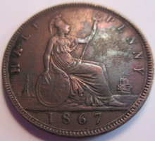 Load image into Gallery viewer, QUEEN VICTORIA HALF PENNY 1867 EF PRESENTED IN PROTECTIVE CLEAR FLIP
