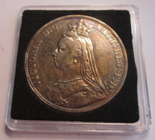 Load image into Gallery viewer, 1891 QUEEN VICTORIA CROWN .925 JUBILEE BUST VF+ ATTRACTIVE TONE BOXED
