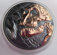Load image into Gallery viewer, 2021 MONGOLIA EVOLUTION OF LIFE GUILDED HIGH RELIEF 500 TOGROG 1 OZ .999 COIN
