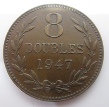 Load image into Gallery viewer, Guernsey 8 Doubles 1947 H Mint Mark UK Heaton &amp; Sons AUnc Coin In Flip
