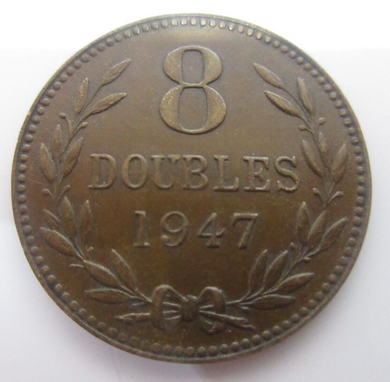 Guernsey 8 Doubles 1947 H Mint Mark UK Heaton & Sons AUnc Coin In Flip