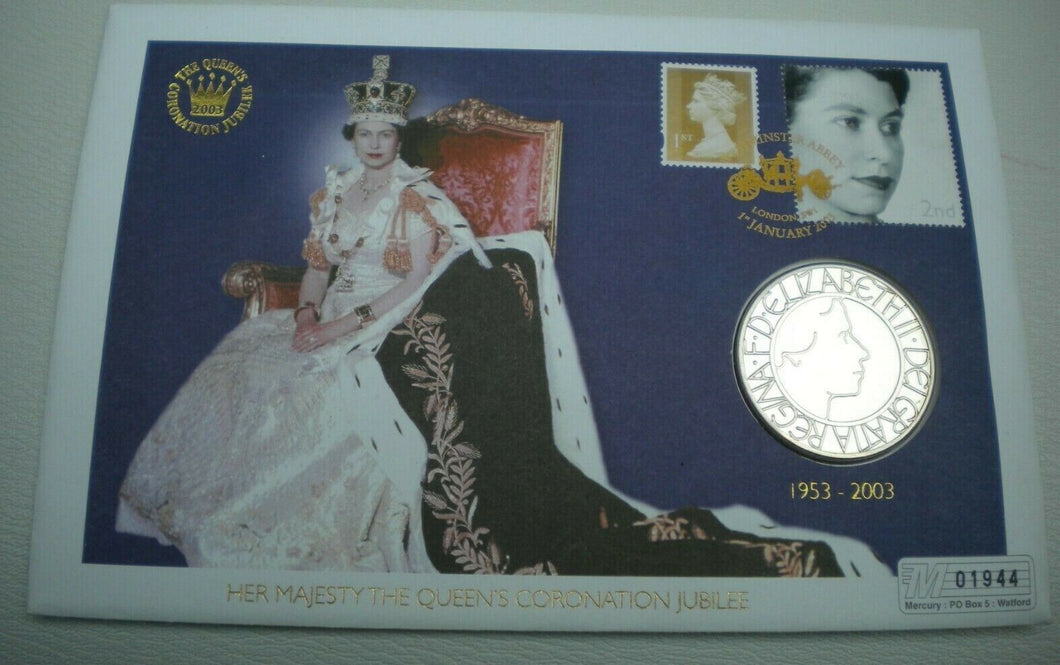 1953-2003 HER MAJESTY THE QUEEN'S CORONATION JUBILEE BUNC £5 COIN COVER PNC