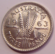 Load image into Gallery viewer, QUEEN ELIZABETH II 3d THREEPENCE COIN 1963 AUSTRALIA AUNC+ &amp; PROTECTIVE FLIP
