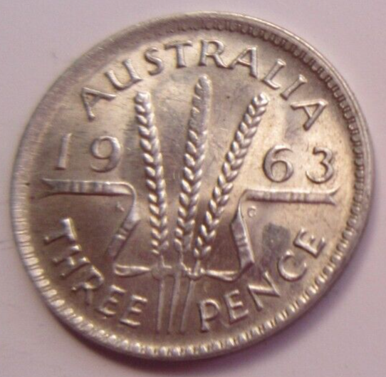 QUEEN ELIZABETH II 3d THREEPENCE COIN 1963 AUSTRALIA AUNC+ & PROTECTIVE FLIP