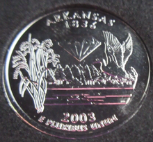 Load image into Gallery viewer, 2003 UNITED STATES MINT STATE QUARTER DOLLAR ARKANSAS 1836 PLATINUM PLATED
