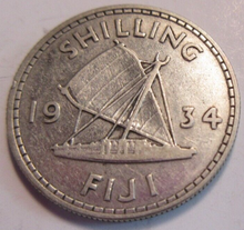 Load image into Gallery viewer, KING GEORGE V FIJI SHILLING 1934 .500 SILVER VF+ SHILLING COIN &amp; CLEAR FLIP
