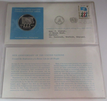 Load image into Gallery viewer, 1975 30th Anniversary of the UN First Edition United Nations Silver Proof Medal
