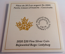 Load image into Gallery viewer, 2020 ROYAL CANADIAN MINT QEII BEJEWELED BUGS LADYBUG $20 FINE SILVER COIN BOXCOA
