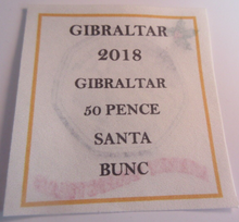 Load image into Gallery viewer, 2018 SANTA GIBRALTAR CHRISTMAS 50p COIN BUNC WITH COA &amp; POUCH

