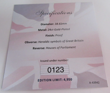 Load image into Gallery viewer, 2020 THE BREXIT GOLD PLATED PROOF MEDAL CAPSULE BOX &amp; COA
